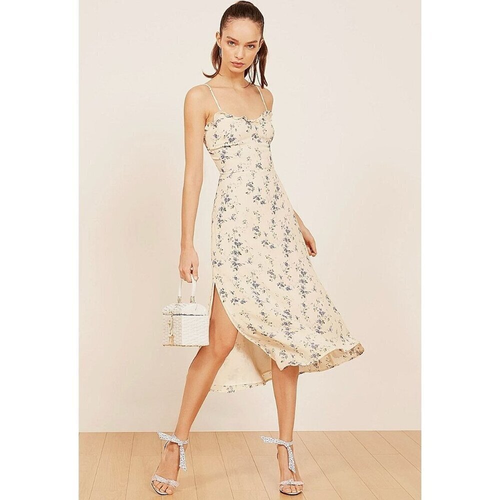 Reformation Cassandra Midi Slit Dress Simone Floral Butter Yellow Size 0